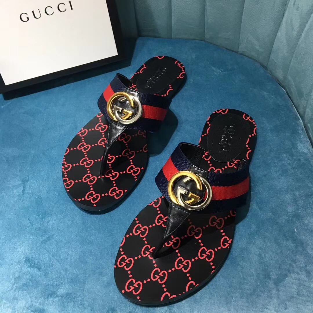 Gucci Women's GG Web Thong Sandals - PerfectKickZ