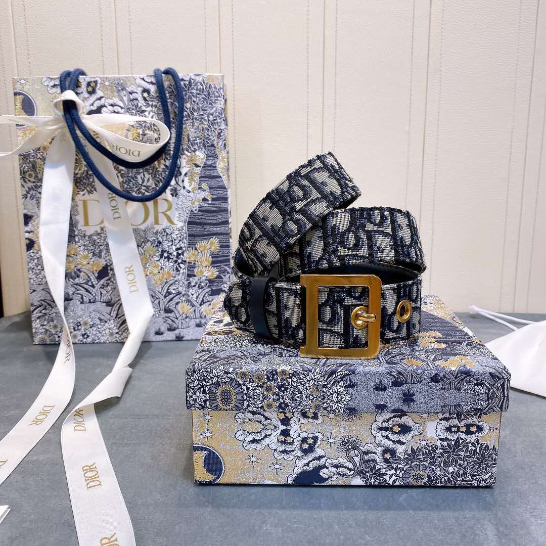 Dior Blue Oblique Jacquard Belt - PerfectKickZ