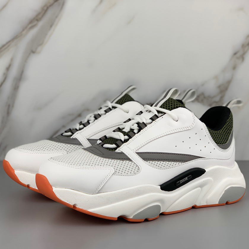 Dior "B22" Sneaker In Grey Technical Knit And White, White Calfskin - PerfectKickZ