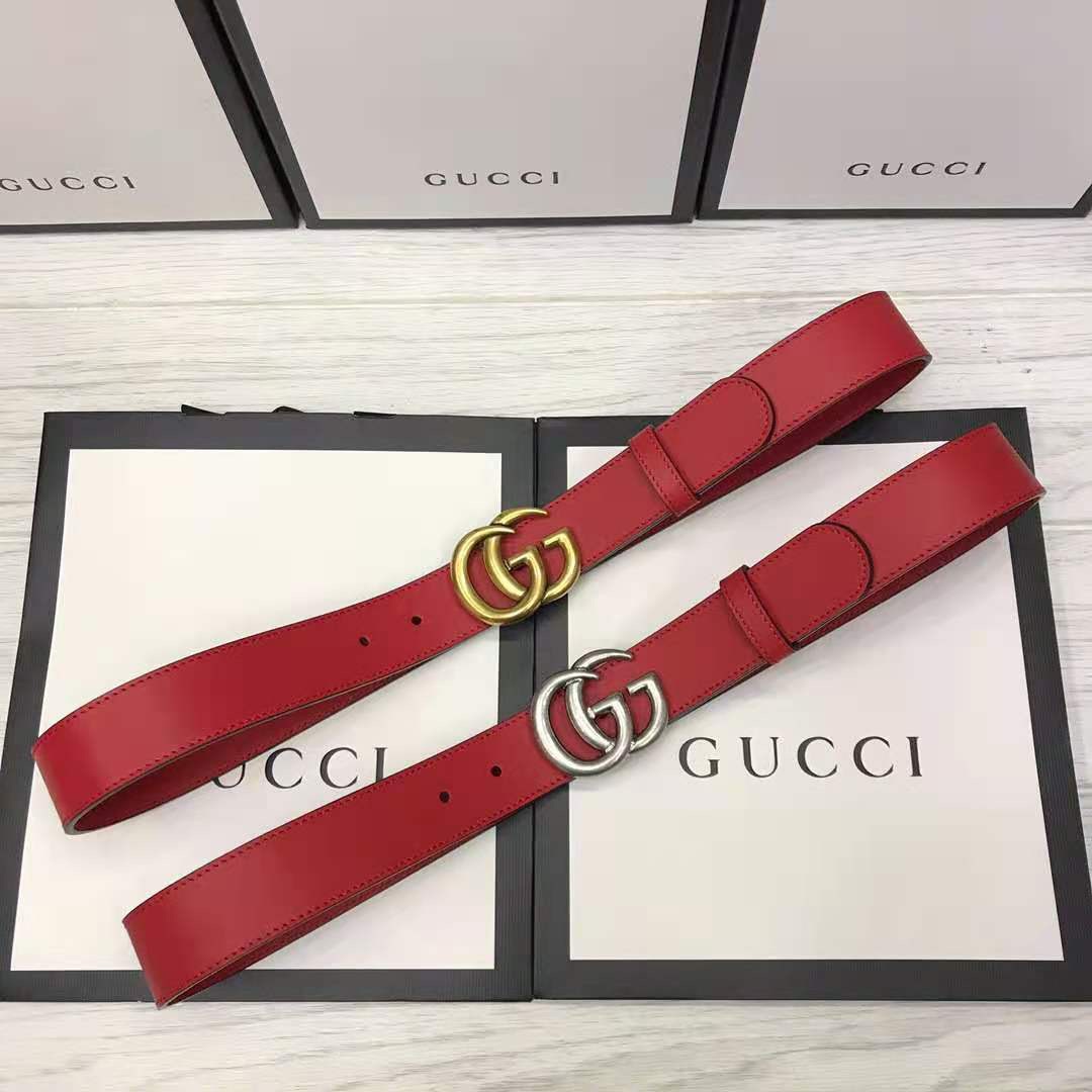 Gucci Red Leather Belt With Double G Buckle - PerfectKickZ