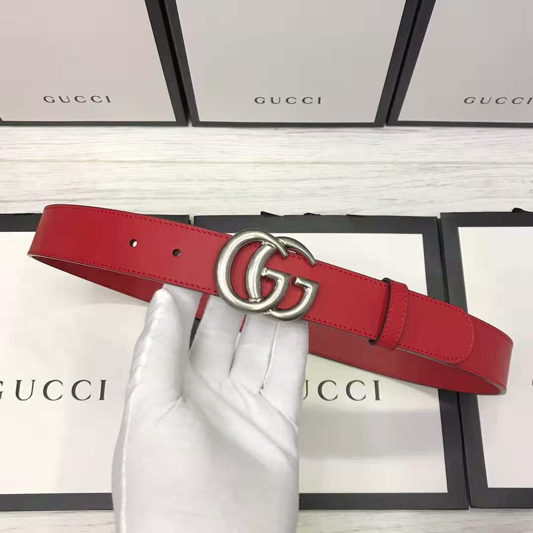 Gucci Red Leather Belt With Double G Buckle - PerfectKickZ
