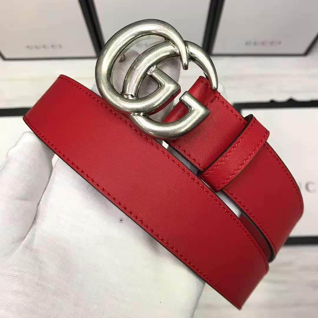 Gucci Red Leather Belt With Double G Buckle - PerfectKickZ