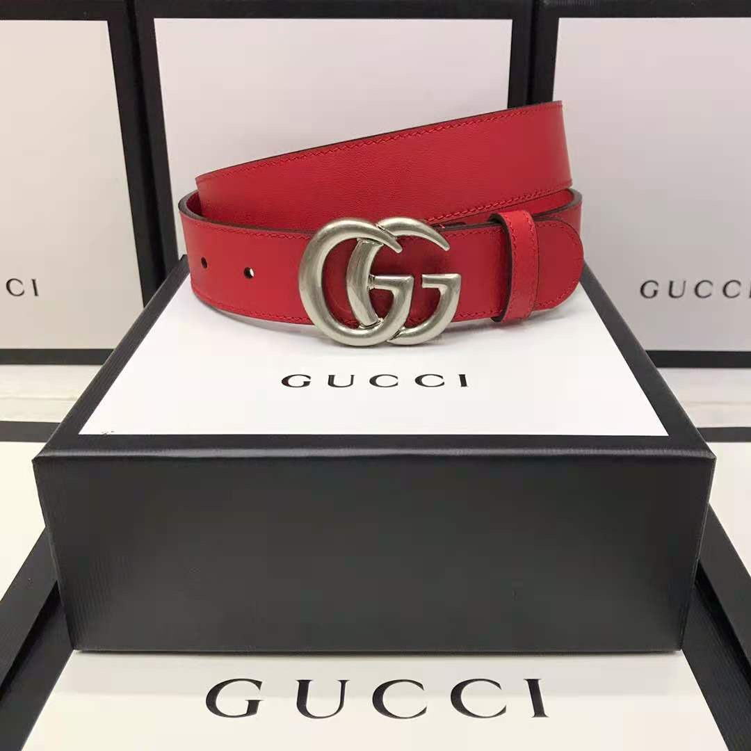 Gucci Red Leather Belt With Double G Buckle - PerfectKickZ