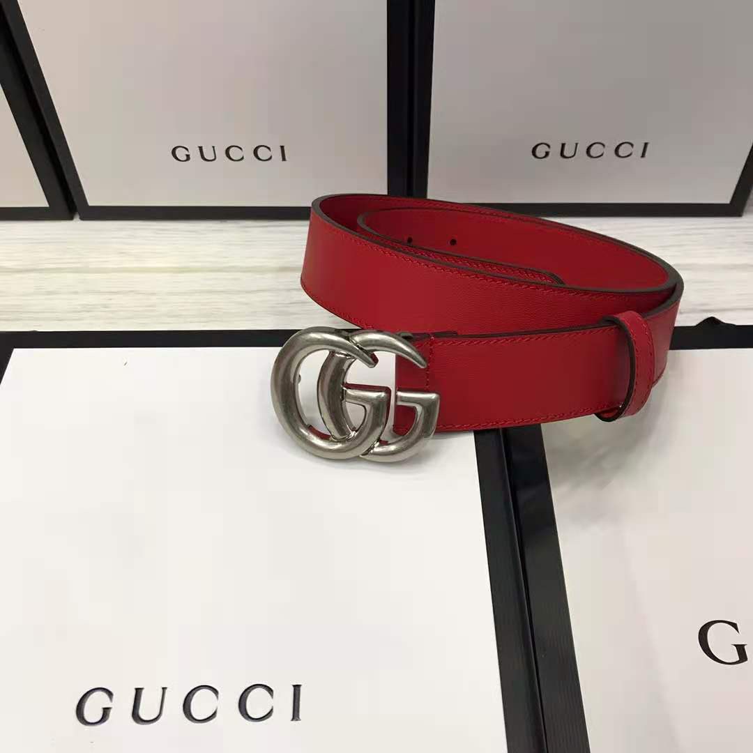 Gucci Red Leather Belt With Double G Buckle - PerfectKickZ
