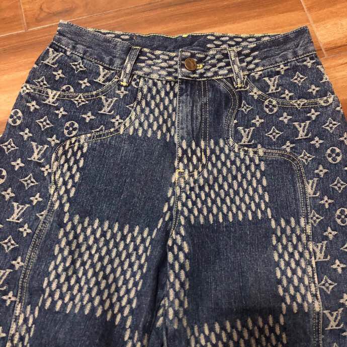 Louis Vuitton Giant Damier Waves Monogram Denim Jeans Blue - PerfectKickZ