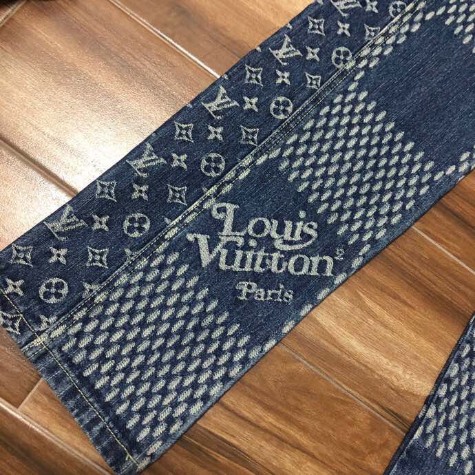 Louis Vuitton Giant Damier Waves Monogram Denim Jeans Blue - PerfectKickZ