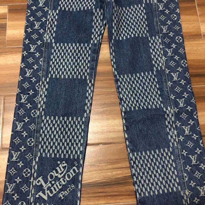 Louis Vuitton Giant Damier Waves Monogram Denim Jeans Blue - PerfectKickZ