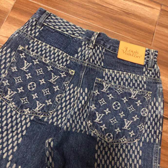 Louis Vuitton Giant Damier Waves Monogram Denim Jeans Blue - PerfectKickZ