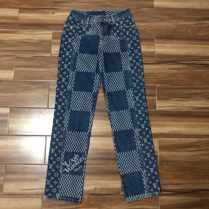 Louis Vuitton Giant Damier Waves Monogram Denim Jeans Blue - PerfectKickZ