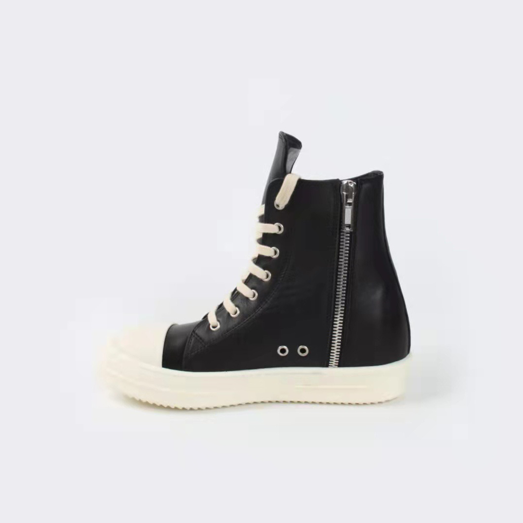 Rick Owens Black Leather High Top Sneakers - PerfectKickZ
