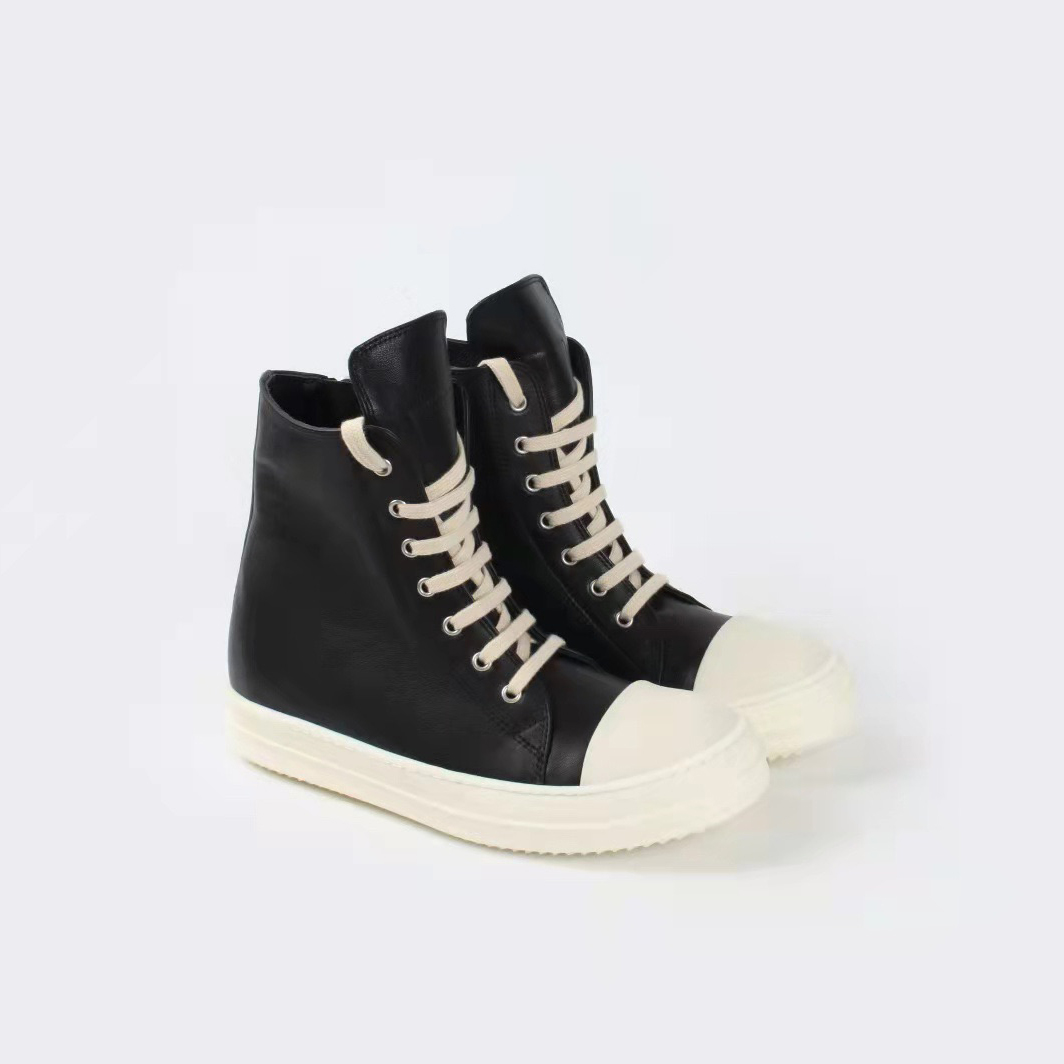 Rick Owens Black Leather High Top Sneakers - PerfectKickZ