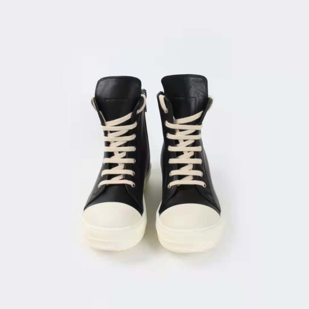 Rick Owens Black Leather High Top Sneakers - PerfectKickZ