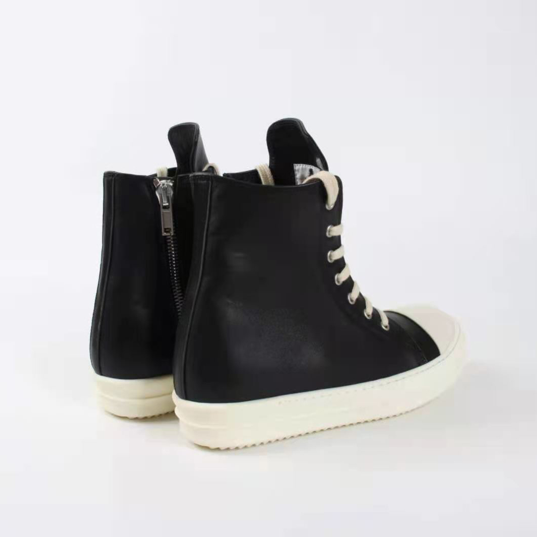 Rick Owens Black Leather High Top Sneakers - PerfectKickZ