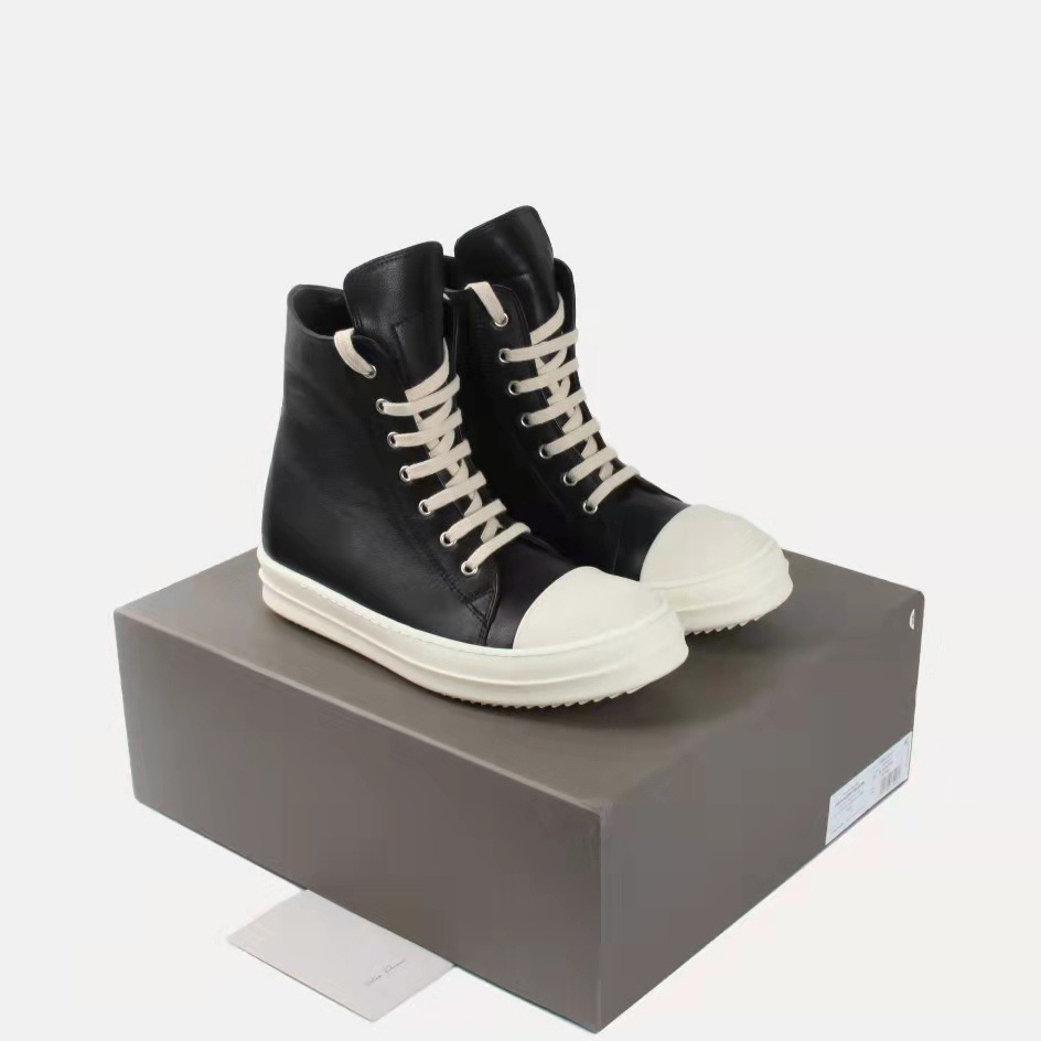Rick Owens Black Leather High Top Sneakers - PerfectKickZ