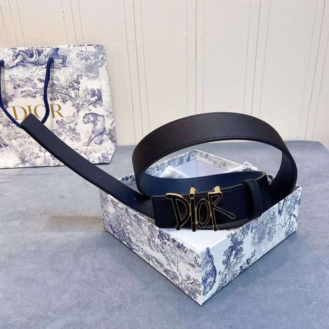 Dior Leather Belt With 'DIOR' Buckle - PerfectKickZ
