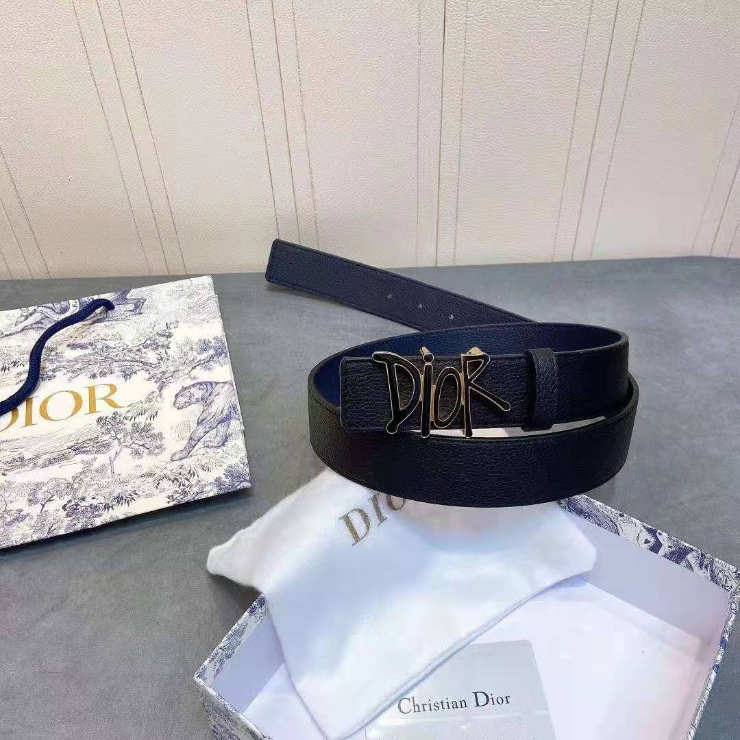 Dior Leather Belt With 'DIOR' Buckle - PerfectKickZ