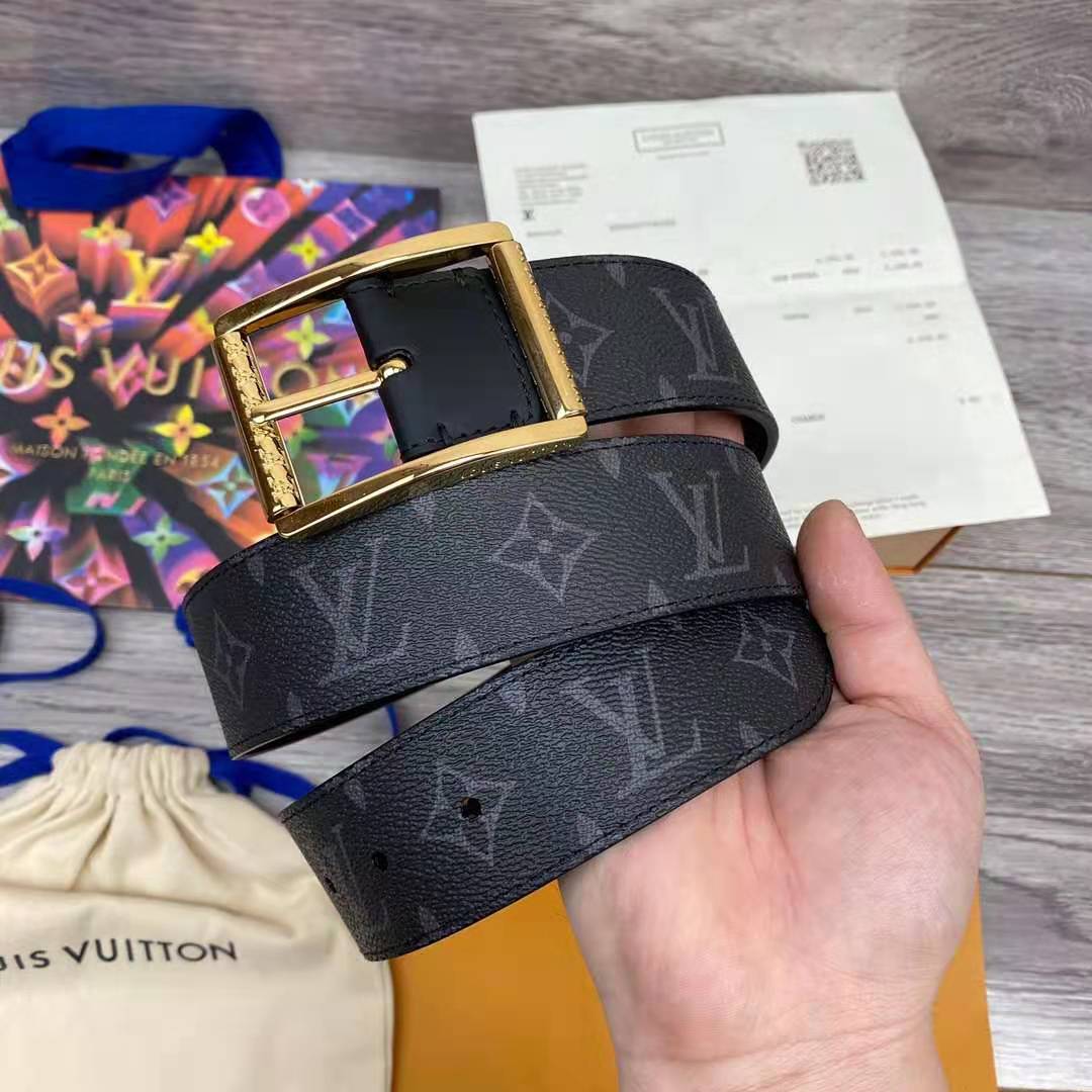 Louis Vuitton Monogram Belt with Golden Buckle - PerfectKickZ