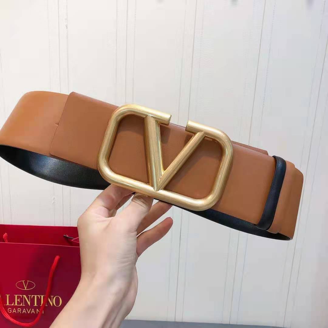 Vlone Leather Belt with V Buckle (width 4.0cm) - 