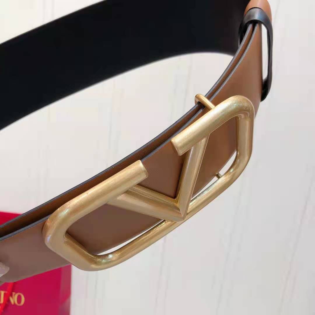 Vlone Leather Belt with V Buckle (width 4.0cm) - 