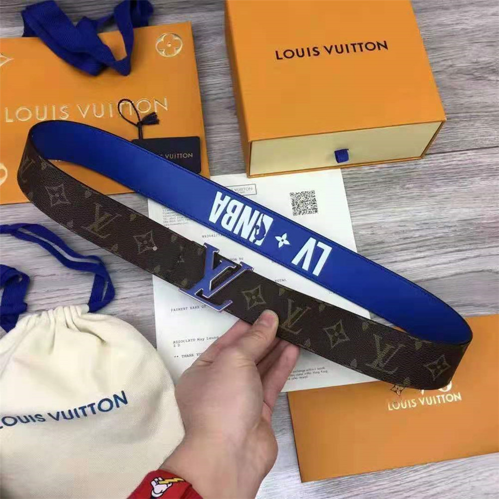 Louis Vuitton Monogram Reversible Belt with Blue Buckle - PerfectKickZ