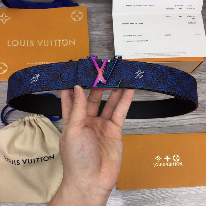 Louis Vuitton Damier 40MM Reversible Belt In Blue - PerfectKickZ