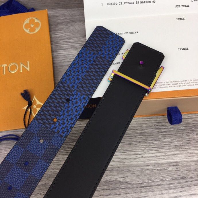 Louis Vuitton Damier 40MM Reversible Belt In Blue - PerfectKickZ