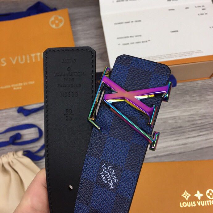 Louis Vuitton Damier 40MM Reversible Belt In Blue - PerfectKickZ