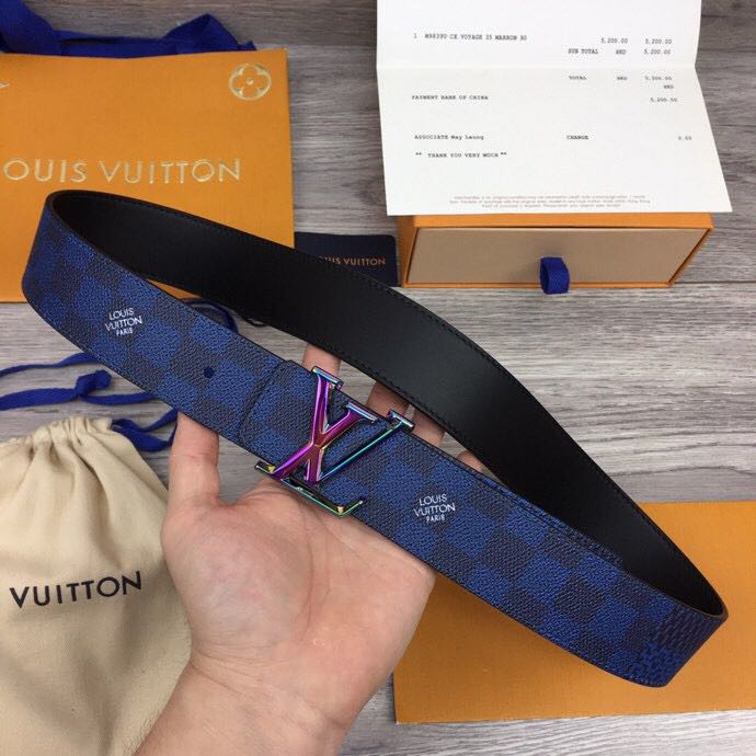 Louis Vuitton Damier 40MM Reversible Belt In Blue - PerfectKickZ