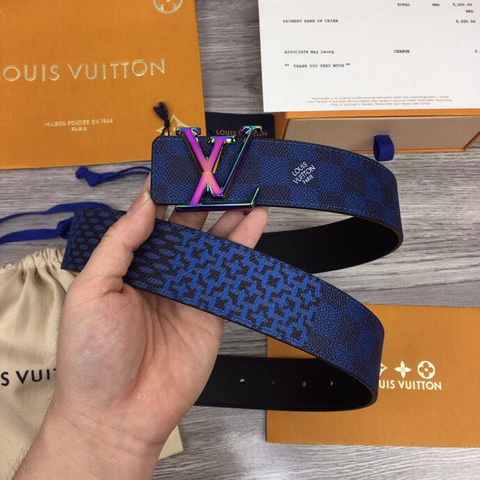 Louis Vuitton Damier 40MM Reversible Belt In Blue - PerfectKickZ