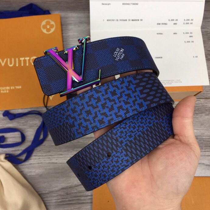 Louis Vuitton Damier 40MM Reversible Belt In Blue - PerfectKickZ