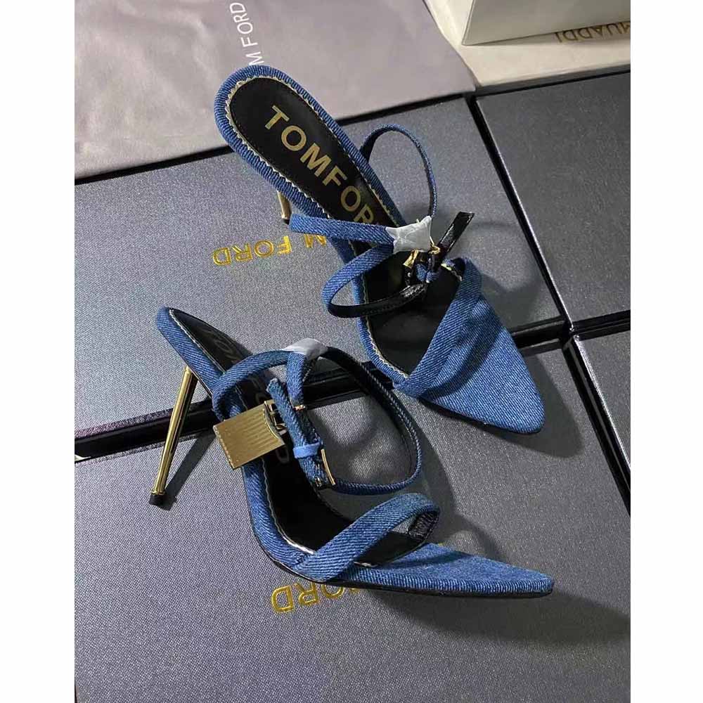 Tom Ford 10cm Denim Lock&Key Stiletto Sandals - PerfectKickZ