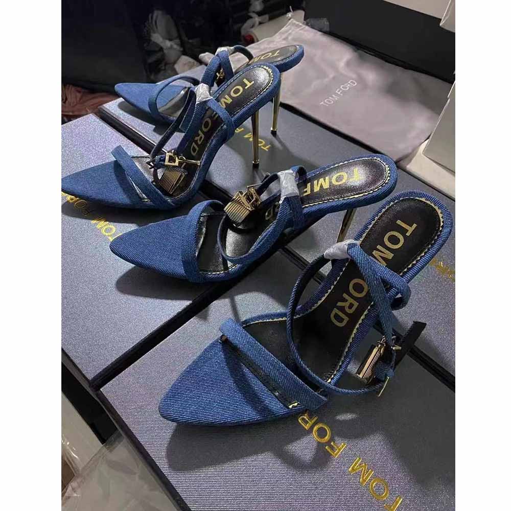Tom Ford 10cm Denim Lock&Key Stiletto Sandals - PerfectKickZ