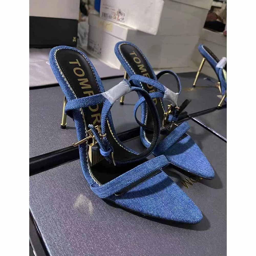 Tom Ford 10cm Denim Lock&Key Stiletto Sandals - PerfectKickZ