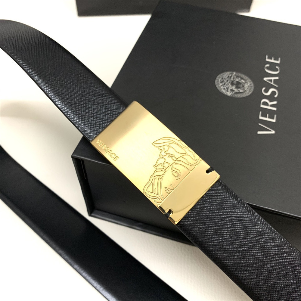 Versace 35MM Black Leather Belt (Men) - PerfectKickZ