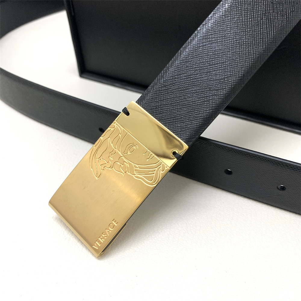 Versace 35MM Black Leather Belt (Men) - PerfectKickZ