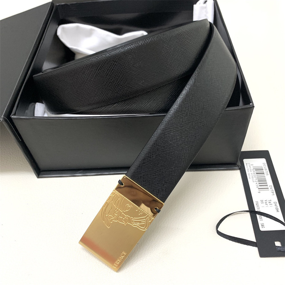Versace 35MM Black Leather Belt (Men) - PerfectKickZ