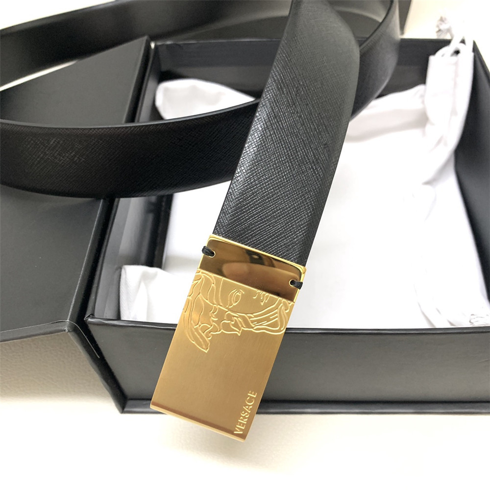 Versace 35MM Black Leather Belt (Men) - PerfectKickZ
