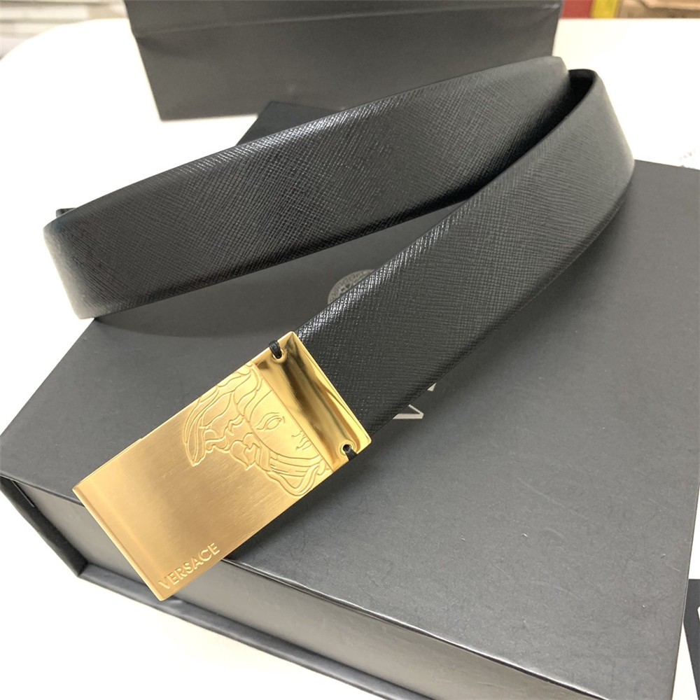 Versace 35MM Black Leather Belt (Men) - PerfectKickZ