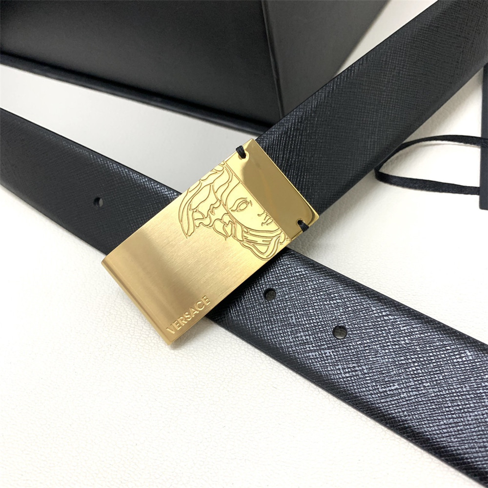 Versace 35MM Black Leather Belt (Men) - PerfectKickZ