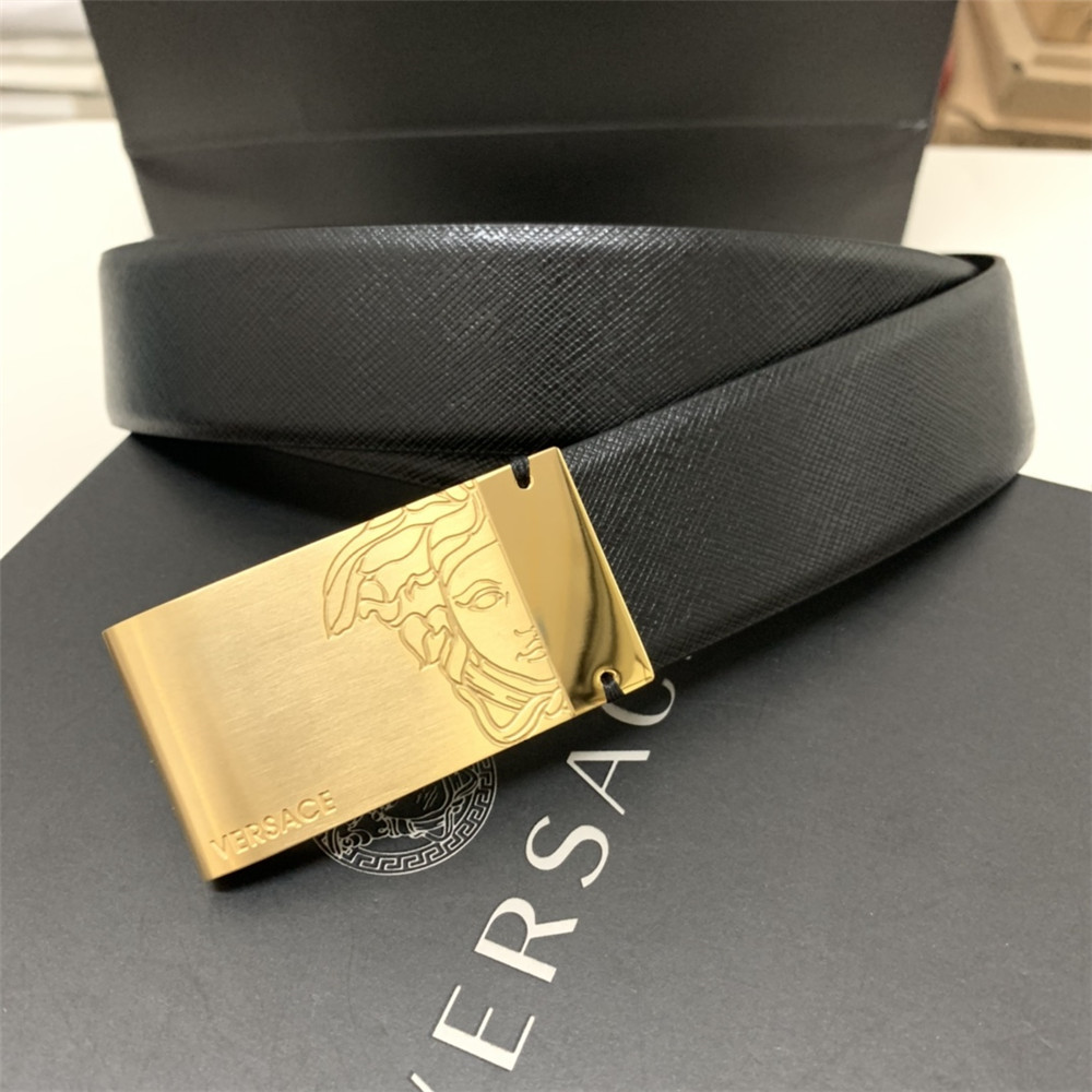 Versace 35MM Black Leather Belt (Men) - PerfectKickZ