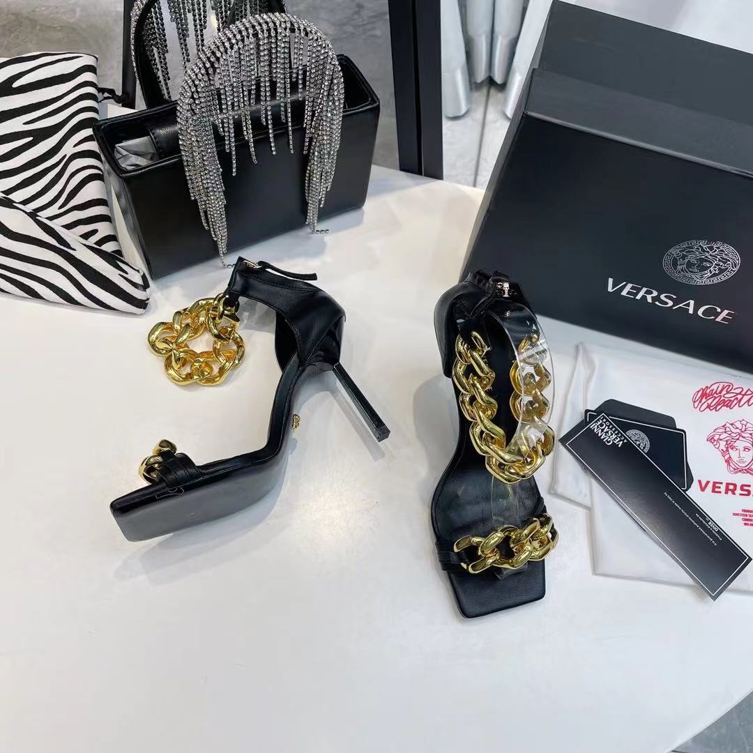 Versace Medusa Chain Nappa Leather Sandals (9.5cm) - PerfectKickZ