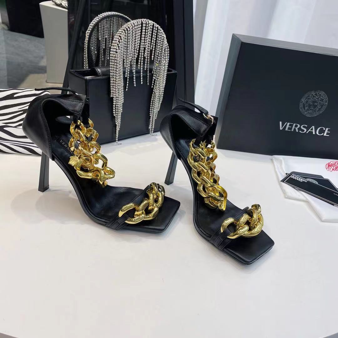 Versace Medusa Chain Nappa Leather Sandals (9.5cm) - 