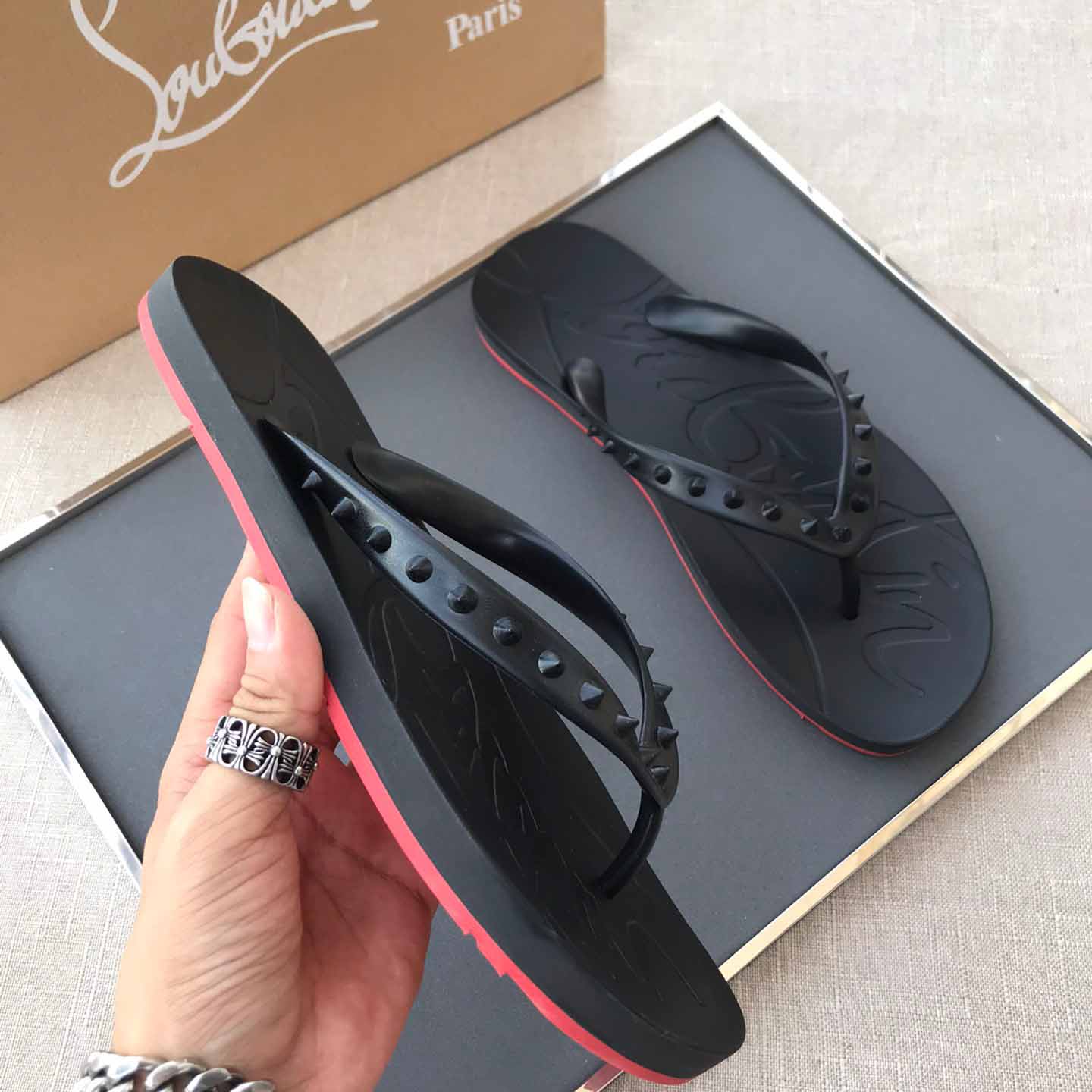Christian Louboutin CL Loubi Flip Black PVC - PerfectKickZ