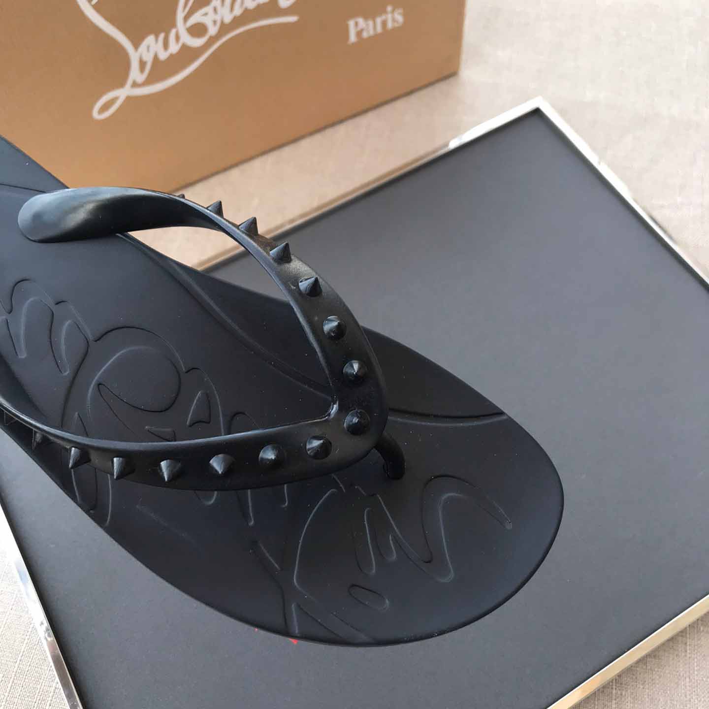 Christian Louboutin CL Loubi Flip Black PVC - PerfectKickZ