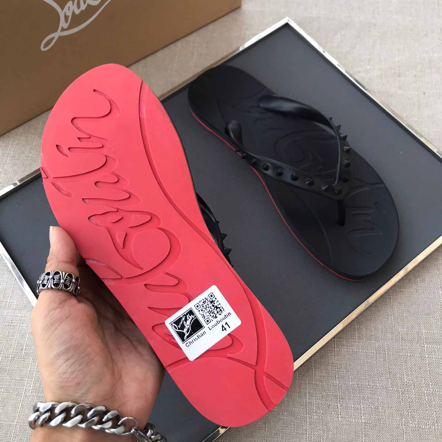 Christian Louboutin CL Loubi Flip Black PVC - PerfectKickZ