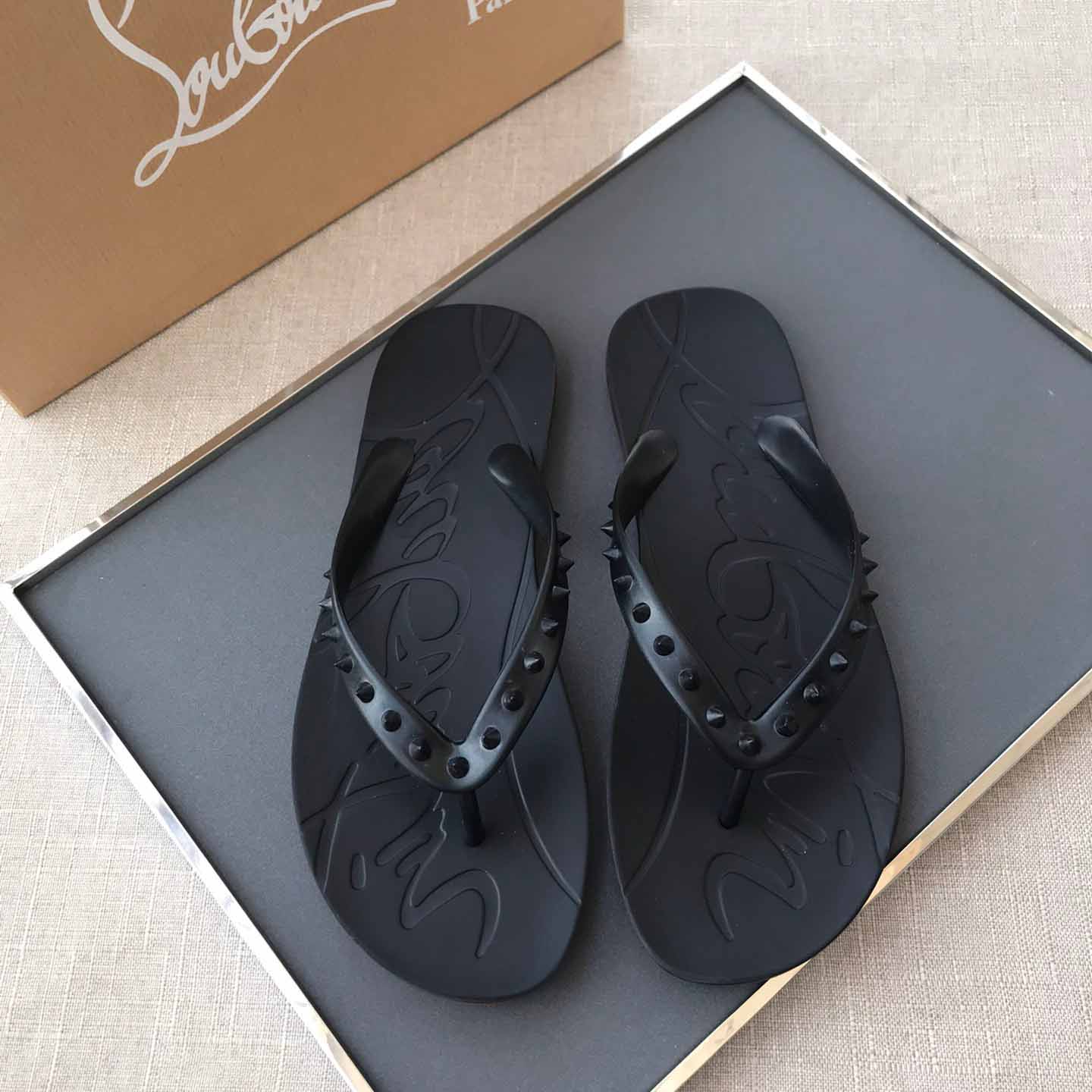 Christian Louboutin CL Loubi Flip Black PVC - PerfectKickZ