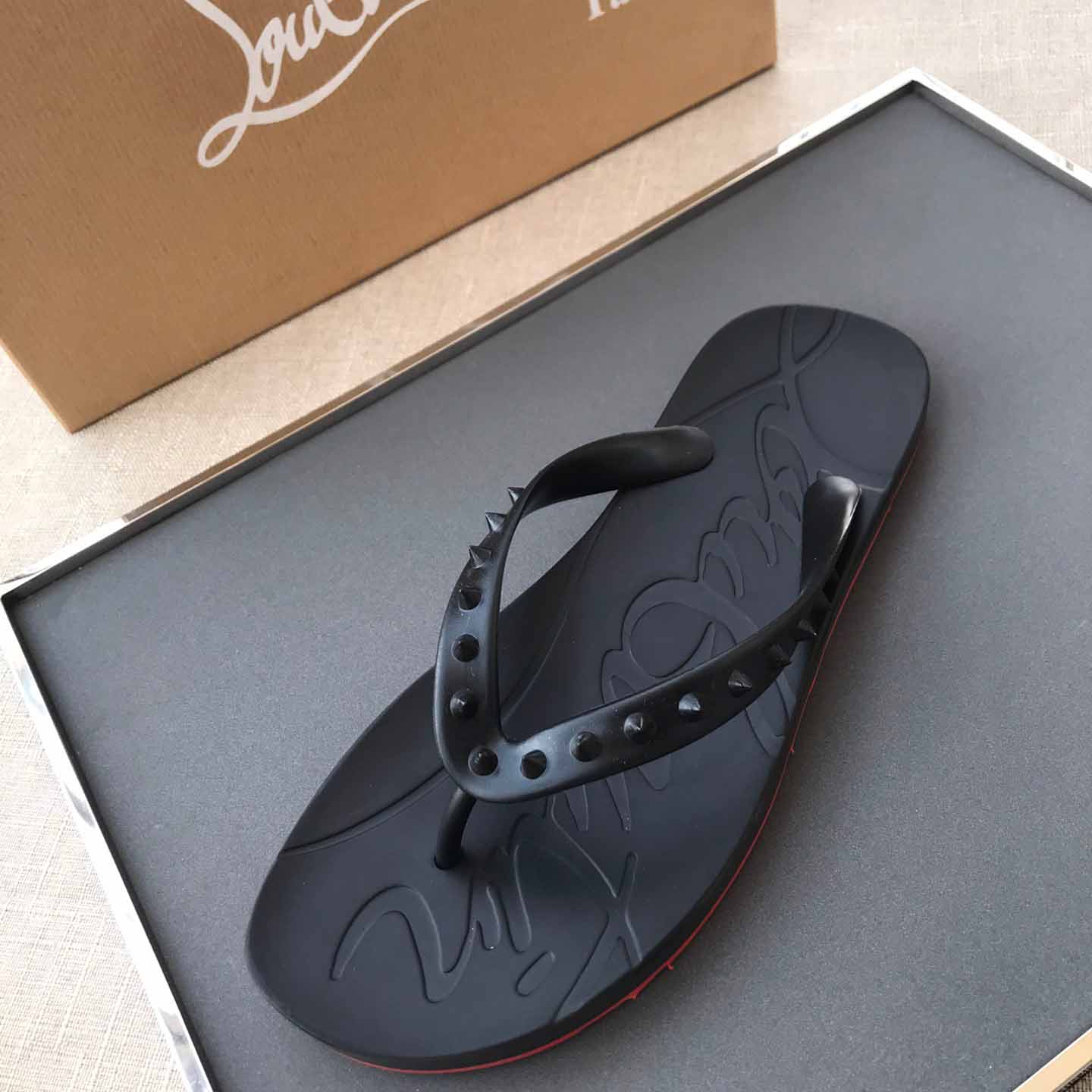 Christian Louboutin CL Loubi Flip Black PVC - PerfectKickZ
