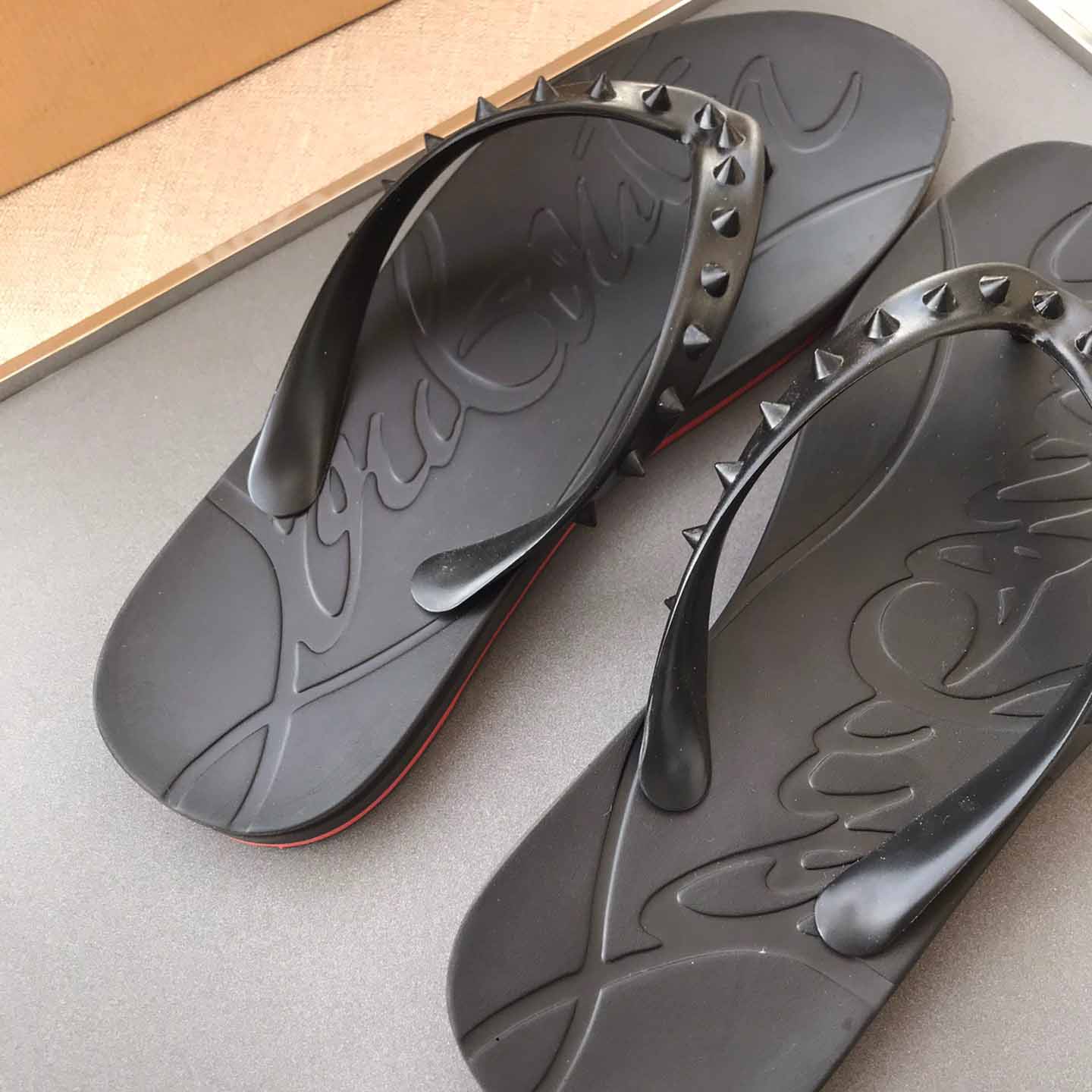 Christian Louboutin CL Loubi Flip Black PVC - PerfectKickZ