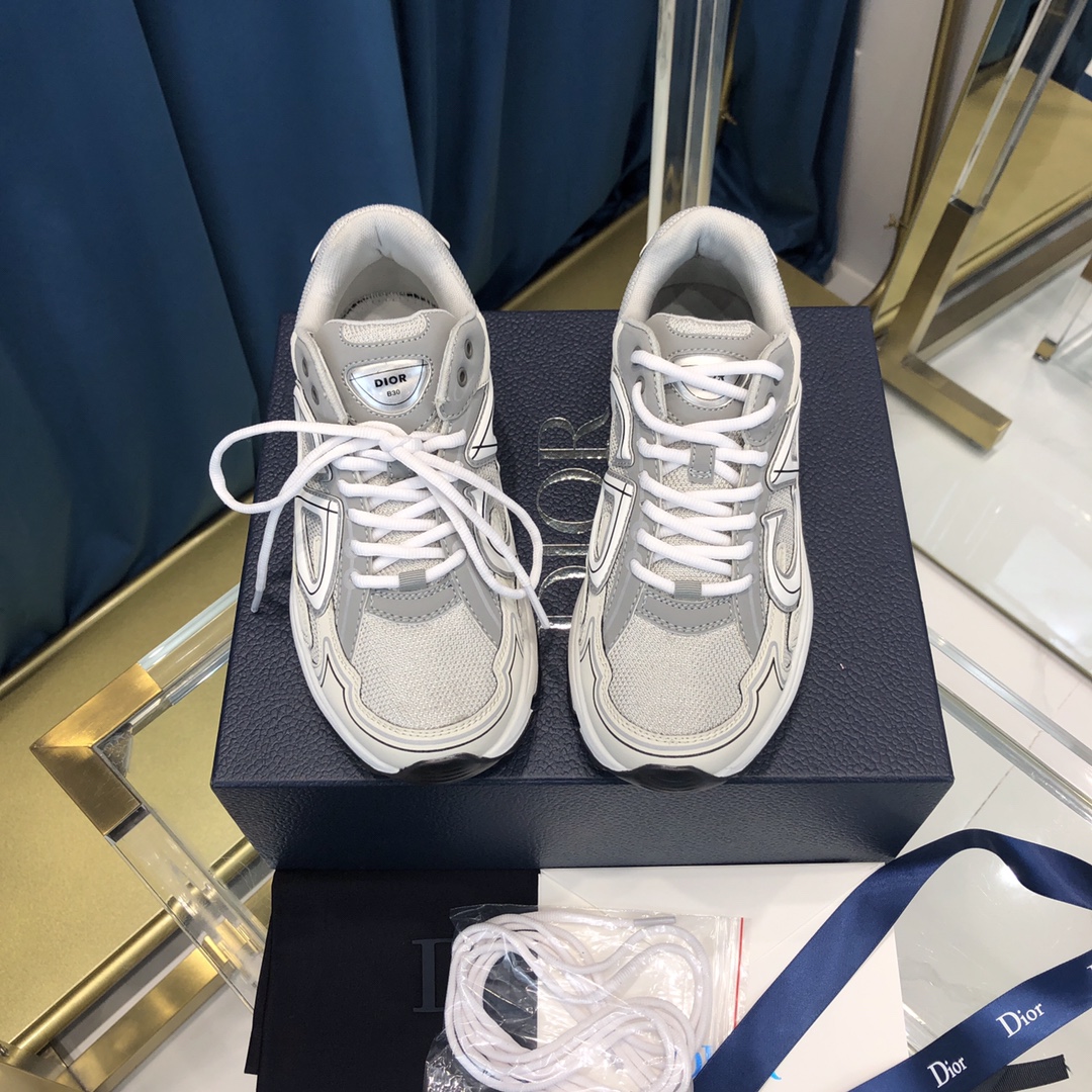 Dior B30 Sneaker Gray Mesh And White Technical Fabric - PerfectKickZ