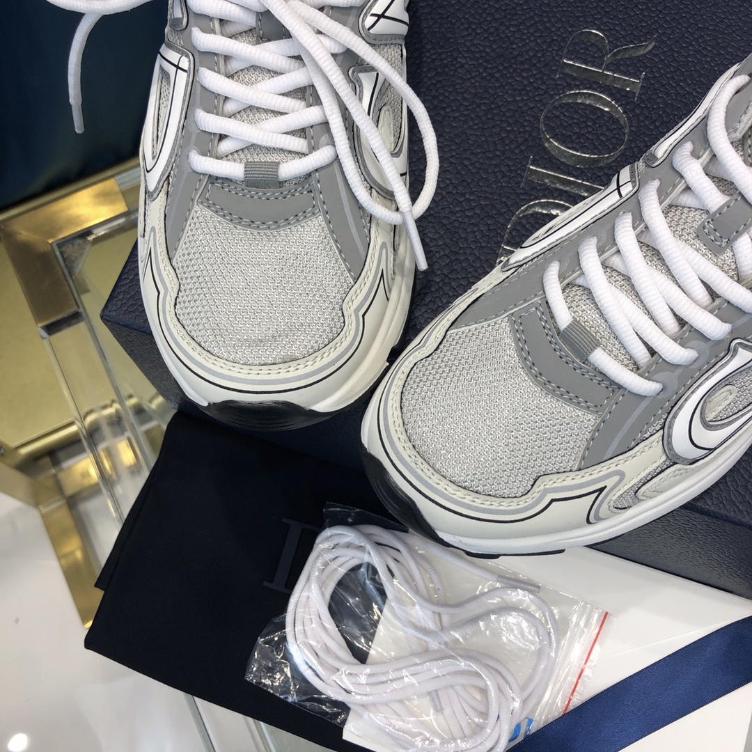 Dior B30 Sneaker Gray Mesh And White Technical Fabric - PerfectKickZ